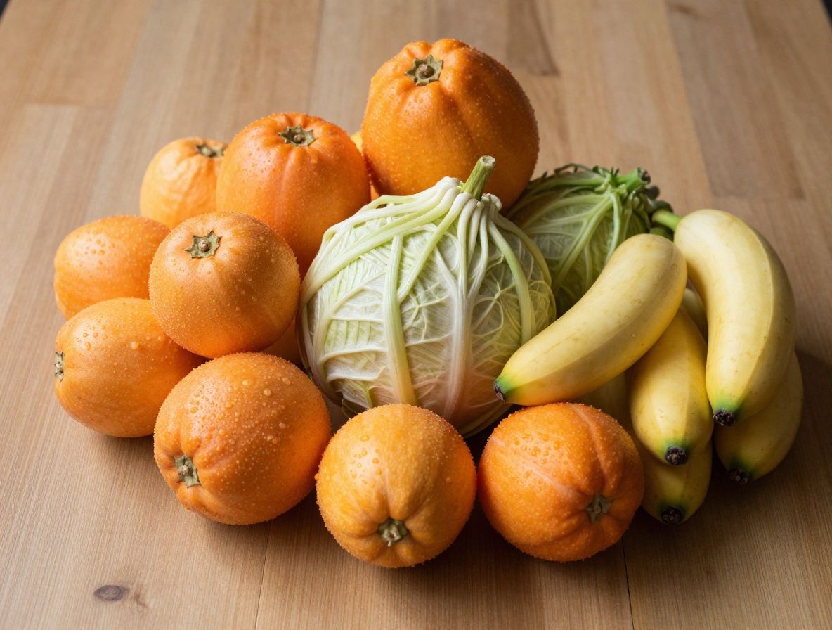 Svježe povrće i voće posloženo na drvenom stolu — rajčice, listovi špinata, paprike i naranče, prirodno bočno svjetlo koje naglašava teksture i žive boje